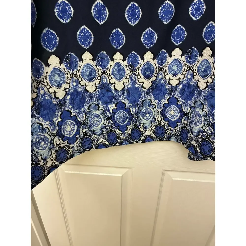 J Valdi Blue Medallion Print Tunic‎ Dress Women's Plus Size Boho Long Sleeve